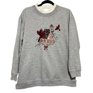 Vintage Bobbie Brooks Women's Sweatshirt Christmas Cardinal House Gray Size XL